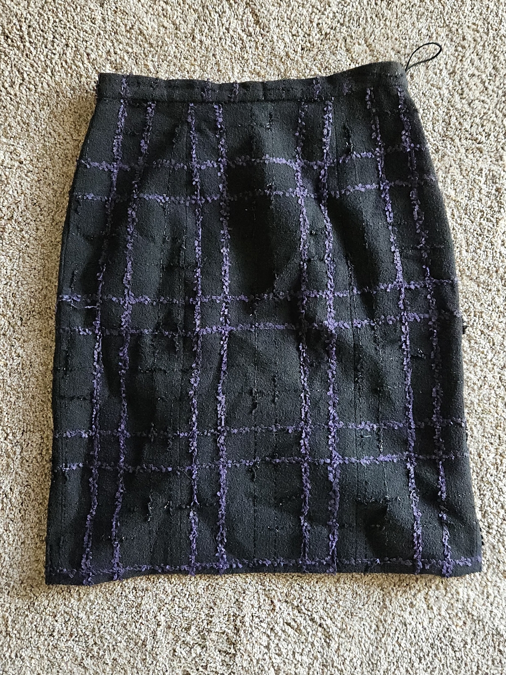 Carolina Herrera Black & Purple Tweed Windowpane Pencil Skirt